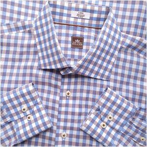PETER MILLAR Mens Blue Brown Gingham Check Long Sleeve Shirt 100% Cotton